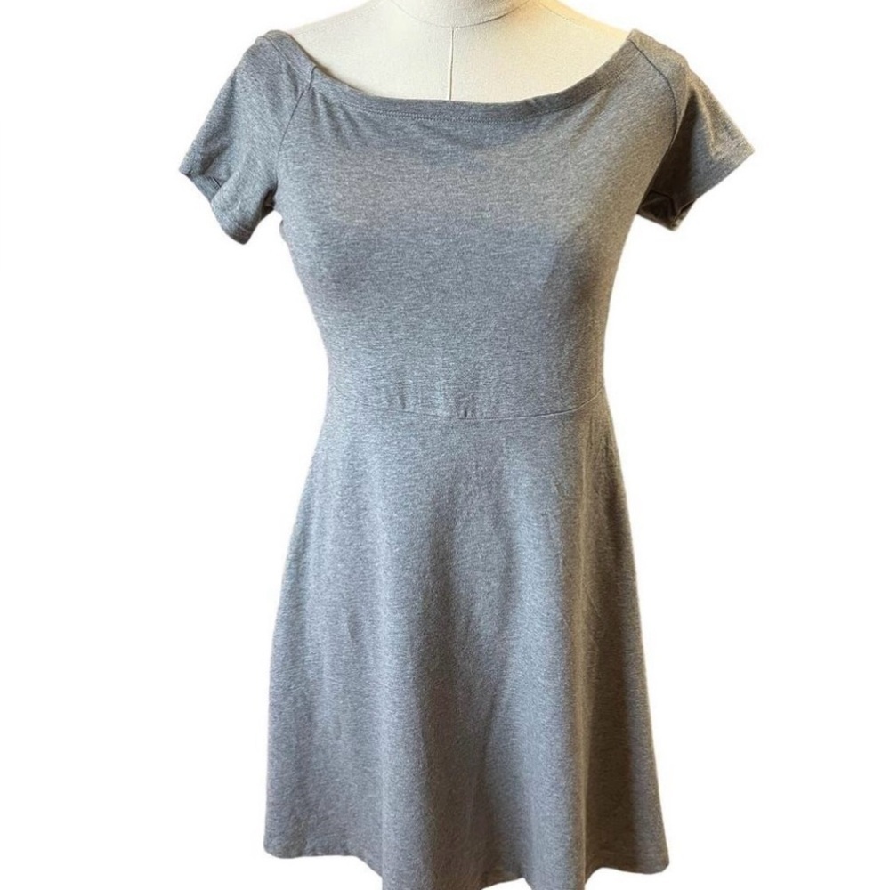 Old Navy Off The Shoulder Fit & Flare MIDI Grey Cotton Dress Size L NWOT Women